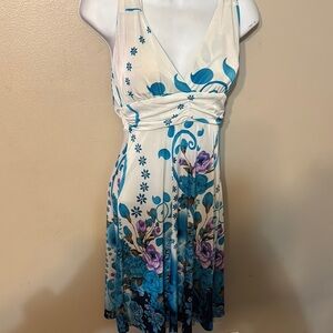 Paradise  Women Floral Sleeveless Dress with Blue and Purple Accents size S